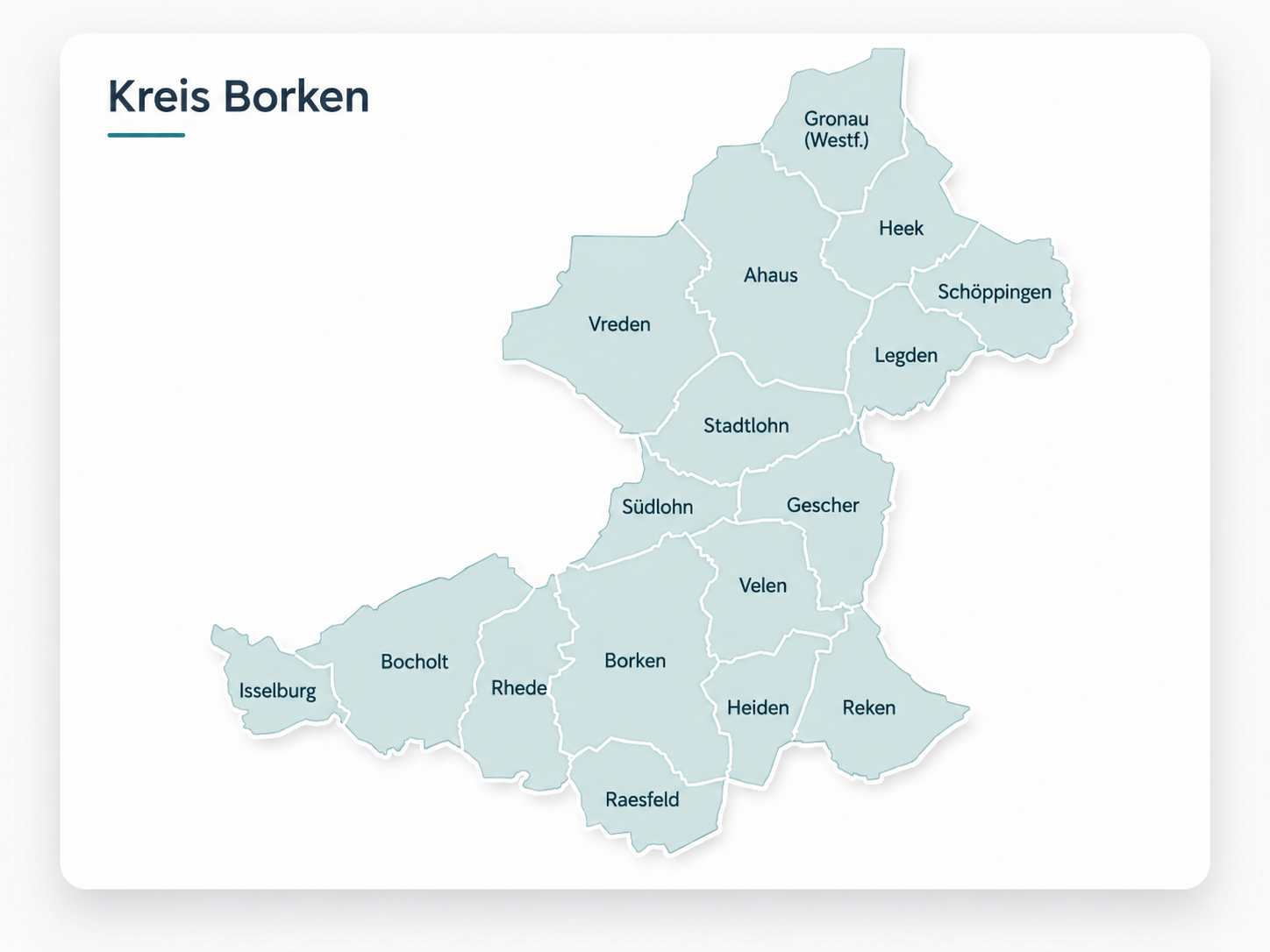 Karte des Kreis Borken mit allen Städten und Gemeinden